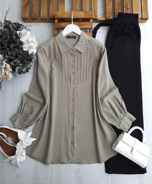 GOBE ÖNÜ NEVRULU GÖMLEK TUNİK B2-5-5609-07-YEŞİL - 1