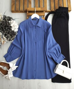 GOBE ÖNÜ NEVRULU GÖMLEK TUNİK B2-5-5609-10-MAVİ - 