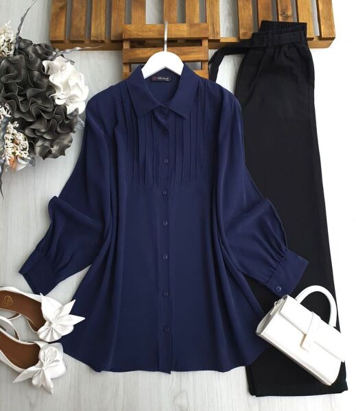 GOBE ÖNÜ NEVRULU GÖMLEK TUNİK B2-5-5609-12-LACİVERT - 1