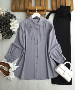 GOBE ÖNÜ NEVRULU GÖMLEK TUNİK B2-5-5609-26-GRİ - 