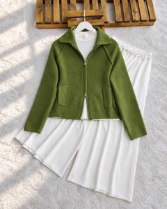 GODS KIVRIK YAKA ÇİFT FERMUARLI KISA HIRKA 60009-07-YEŞİL - 