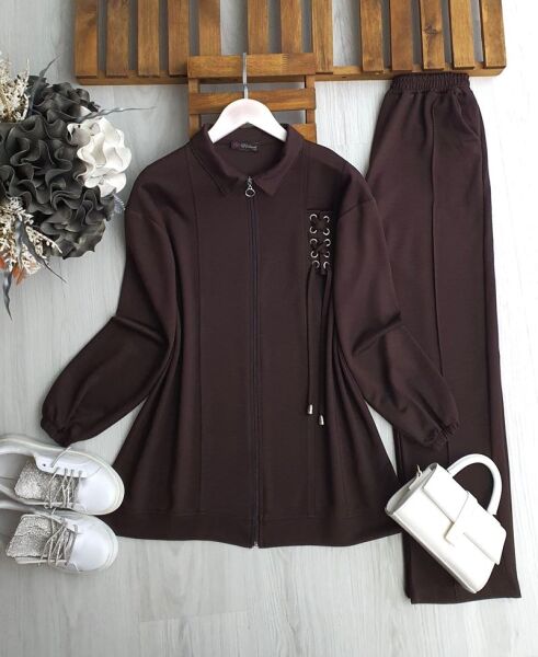 GOLFE ÖNÜ BAĞCIKLI MUADİL İKİLİ TAKIM 1692-37-KAHVE - 1