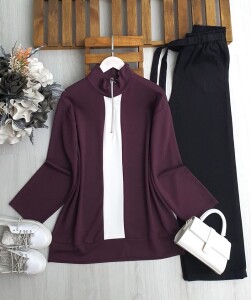 GUCEN BEYAZ GARNİLİ YARIM FERMUARLI TUNİK B3-5-5635-04-BORDO - 1