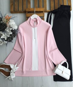 GUCEN BEYAZ GARNİLİ YARIM FERMUARLI TUNİK B3-5-5635-05-PUDRA - 1