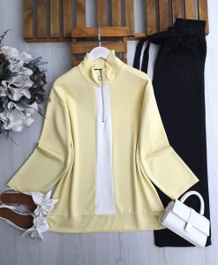 GUCEN BEYAZ GARNİLİ YARIM FERMUARLI TUNİK B3-5-5635-23-SARI - 1