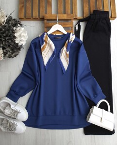 GULKE YAKASI FULARLI TUNİK 5628-14-SAKS - 