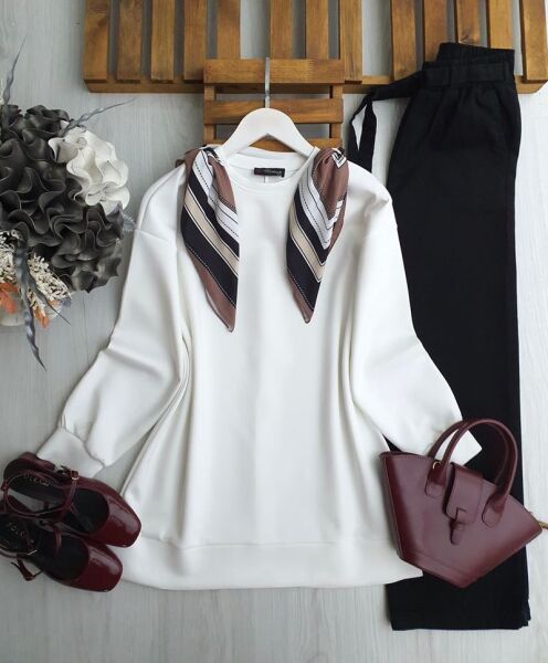 GULKE YAKASI FULARLI TUNİK B3-5-5628-20-BEYAZ - 1