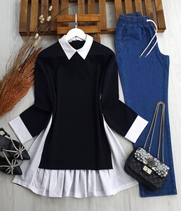 GUPEN GÖMLEK GARNİLİ VE PARÇALI TUNİK A7-2-5363-01-SİYAH - 