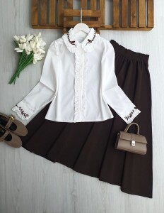 GUVDA YAKA VE KOL NAKIŞLI FIRFIR DETAYLI GÖMLEK 5716-20-BEYAZ - 1