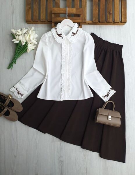 GUVDA YAKA VE KOL NAKIŞLI FIRFIR DETAYLI GÖMLEK 5716-20-BEYAZ - 1