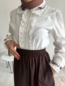 GUVDA YAKA VE KOL NAKIŞLI FIRFIR DETAYLI GÖMLEK B2-5-5716-20-BEYAZ - 