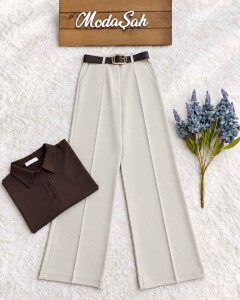 HABED DERİ KEMERLİ POLİVİSKON PANTOLON A5-6-40004-34-BEJ - 