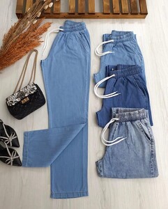 HAEV BELİ LASTİKLİ VE BAĞCIKLI MOM TENSEL KOT PANTOLON A4-5-6035-56-AÇIK KOT - 1