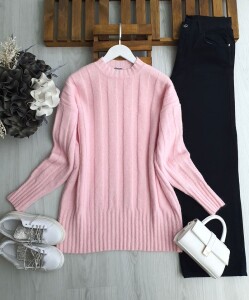 HALBEY DİLİMLİ YUMOŞ TUNİK 8197-05-PUDRA - 1