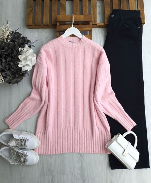 HALBEY DİLİMLİ YUMOŞ TUNİK 8197-05-PUDRA - 1