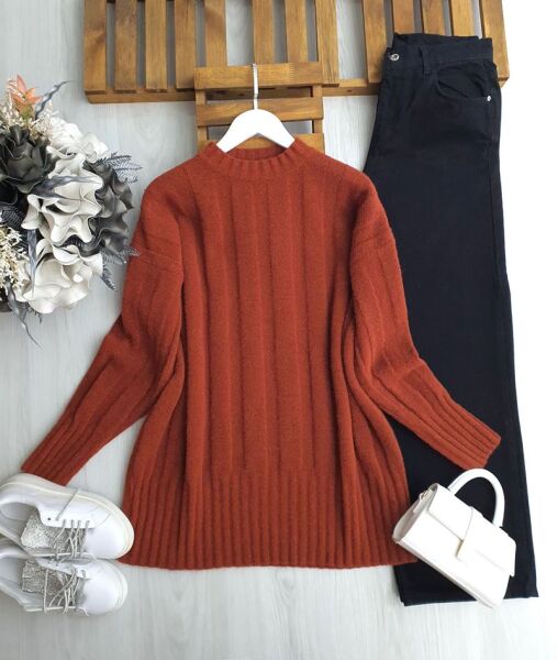 HALBEY DİLİMLİ YUMOŞ TUNİK 8197-06-KİREMİT - 1