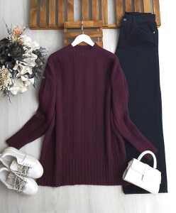 HALBEY DİLİMLİ YUMOŞ TUNİK 8197-18-MÜRDÜM - 1