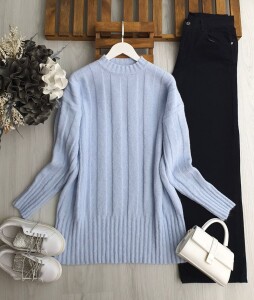 HALBEY DİLİMLİ YUMOŞ TUNİK 8197-20-MAVİ - 1