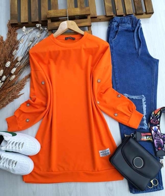 HALLES KOLU İNCİLİ TUNİK-5231-15-ORANJ - 