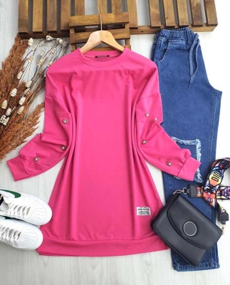 HALLES KOLU İNCİLİ TUNİK C1-5231-28-FUŞYA - 