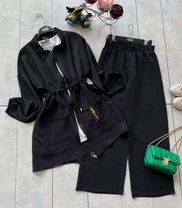 HALS DUBLE CEPLİ BELİ BAĞCIKLI İKİLİ TAKIM B11-3-1494-01-SİYAH - 