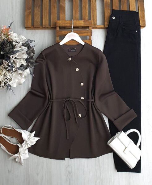 HAPCA CAPRAZ DÜĞMELİ BELİ İPLİ TUNİK 5650-37-KAHVE - 1