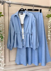 HELİN BELİ BAĞCIKLI ETEKLİ İKİLİ TAKIM B7-1-1532-13-BEBE MAVİSİ - 