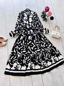 HELİ DESENLİ PATLI YARIM DÜĞMELİ SALAŞ ELBİSE B7-1-2307-01-SİYAH - 