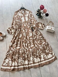 HELİ DESENLİ PATLI YARIM DÜĞMELİ SALAŞ ELBİSE B7-1-2307-25-VİZON - 