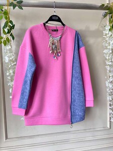 HEN YAN FERMUAR KOT GÖRÜNÜM GARNİLİ ÜÇ İPLİK TUNİK B2-5-5474-47-PEMBE - 