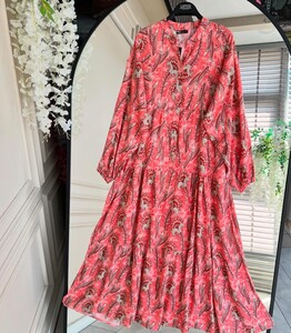 HENFE PATLI DESENLİ YARIM DÜĞMELİ SALAŞ ELBİSE A10-5-2329-16-GÜL - 