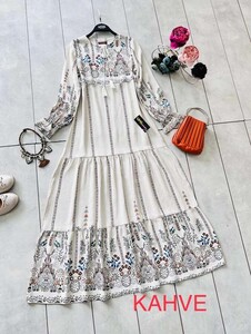 HEOL PÜSKÜLLÜ ETNİK KETEN ELBİSE A10-1-2228-24-KAHVE - 1