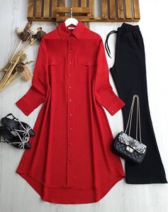 HEPY TAM BOY SALAŞ KETEN TUNİK A9-4-5411-03-KIRMIZI - 