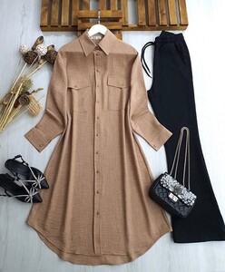 HEPY TAM BOY SALAŞ KETEN TUNİK A9-4-5411-48-BİSKÜVİ - 