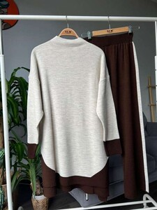 HEQUL PANTOLON ŞERİTLİ TRİKO TAKIM 8034-37-KAHVE - 