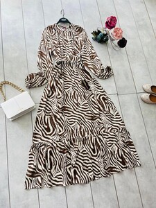 HESA ZEBRA DESENLİ VE KEMERLİ HAKİM YAKA ELBİSE C4-2253-37-KAHVE - 