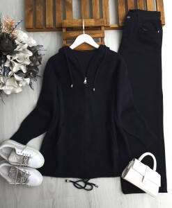 HEVAZ ÖNÜ FERMUARLI KAPŞONLU SAKAL İPLİK KAP 3219-01-SİYAH - 1