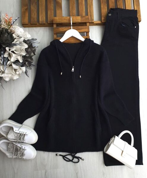 HEVAZ ÖNÜ FERMUARLI KAPŞONLU SAKAL İPLİK KAP 3219-01-SİYAH - 1