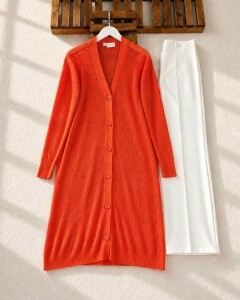 HEYAN ÖNÜ DÜĞMELİ FİLE HIRKA C8-3144-15-ORANJ - 