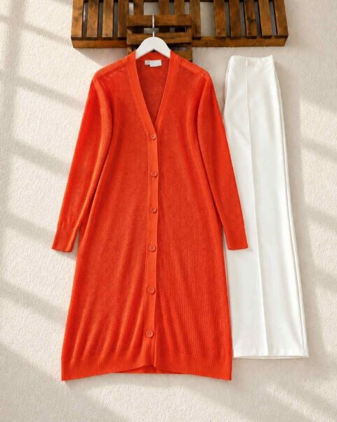 HEYAN ÖNÜ DÜĞMELİ FİLE HIRKA C8-3144-15-ORANJ - 1