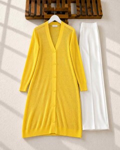 HEYAN ÖNÜ DÜĞMELİ FİLE HIRKA C8-3144-23-SARI - 