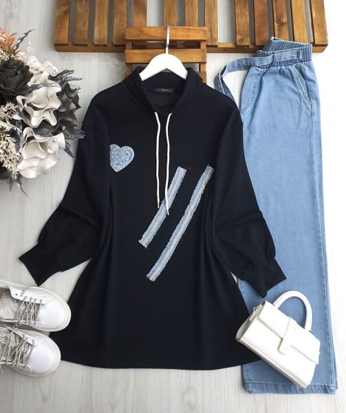 HEYE TAŞLI KOT DETAYLI TUNİK B2-4-5603-01-SİYAH - 1