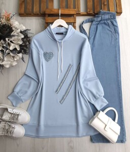 HEYE TAŞLI KOT DETAYLI TUNİK B2-4-5603-10-MAVİ - 