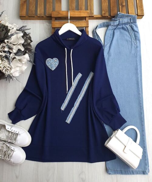 HEYE TAŞLI KOT DETAYLI TUNİK B2-4-5603-12-LACİVERT - 1