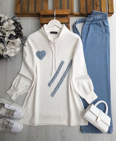 HEYE TAŞLI KOT DETAYLI TUNİK B2-4-5603-20-BEYAZ - 1