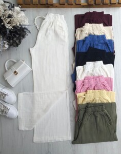 HEYN BELİ LASTİKLİ İPLİ MÜSLİM BOL PANTOLON C8-6072-20-BEYAZ - 