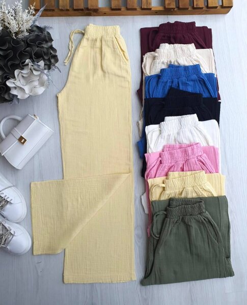 HEYN BELİ LASTİKLİ İPLİ MÜSLİM BOL PANTOLON B1-4-6072-23-SARI - 1