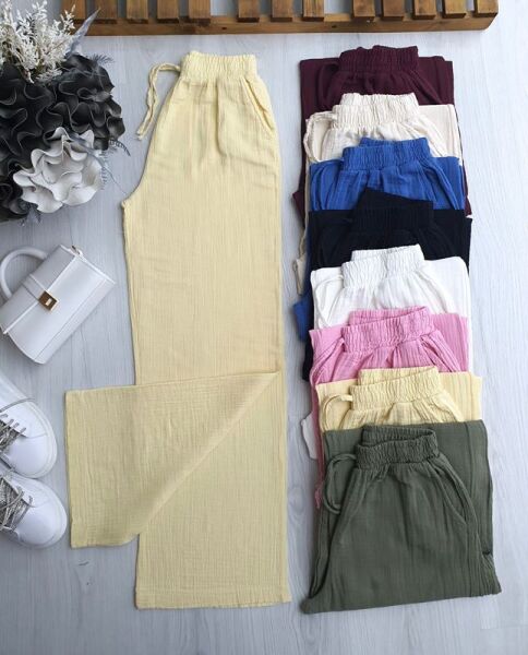 HEYN BELİ LASTİKLİ İPLİ MÜSLİM BOL PANTOLON C8-6072-23-SARI - 1