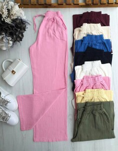 HEYN BELİ LASTİKLİ İPLİ MÜSLİM BOL PANTOLON B1-4-6072-47-PEMBE 