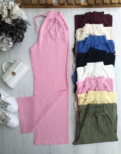 HEYN BELİ LASTİKLİ İPLİ MÜSLİM BOL PANTOLON 6072-47-PEMBE - 